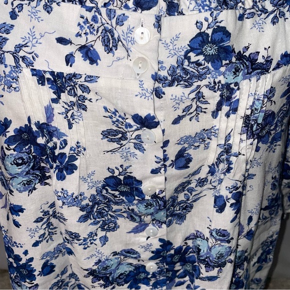 Cupcakes & Cashmere Linen Blend Blue Floral Puff Sleeve Women's Size XS - Picture 6 of 10